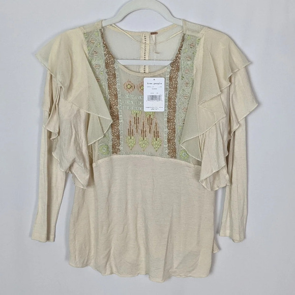Free People La Cienega Embroidered Top Ruffled Layered Lace Eyelet Bohemian XS - Picture 10 of 16